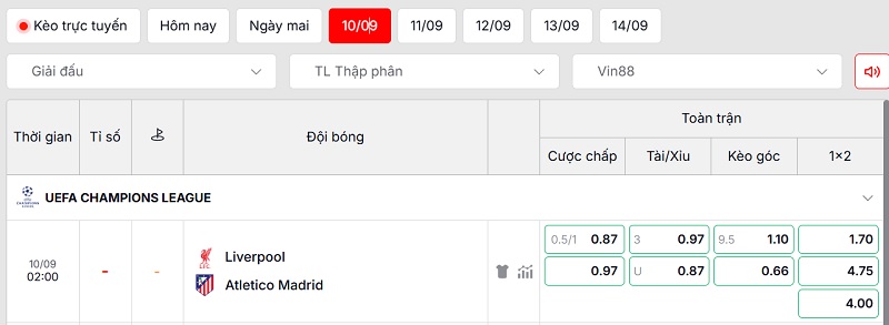 Soi kèo Liverpool vs Atletico Madrid qua tỷ lệ